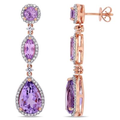 Belk & Co Amethyst, Rose de France and White Sapphire with 5/8 ct. t.w. Diamond Teardrop Earrings in 14K Rose Gold, Pink
