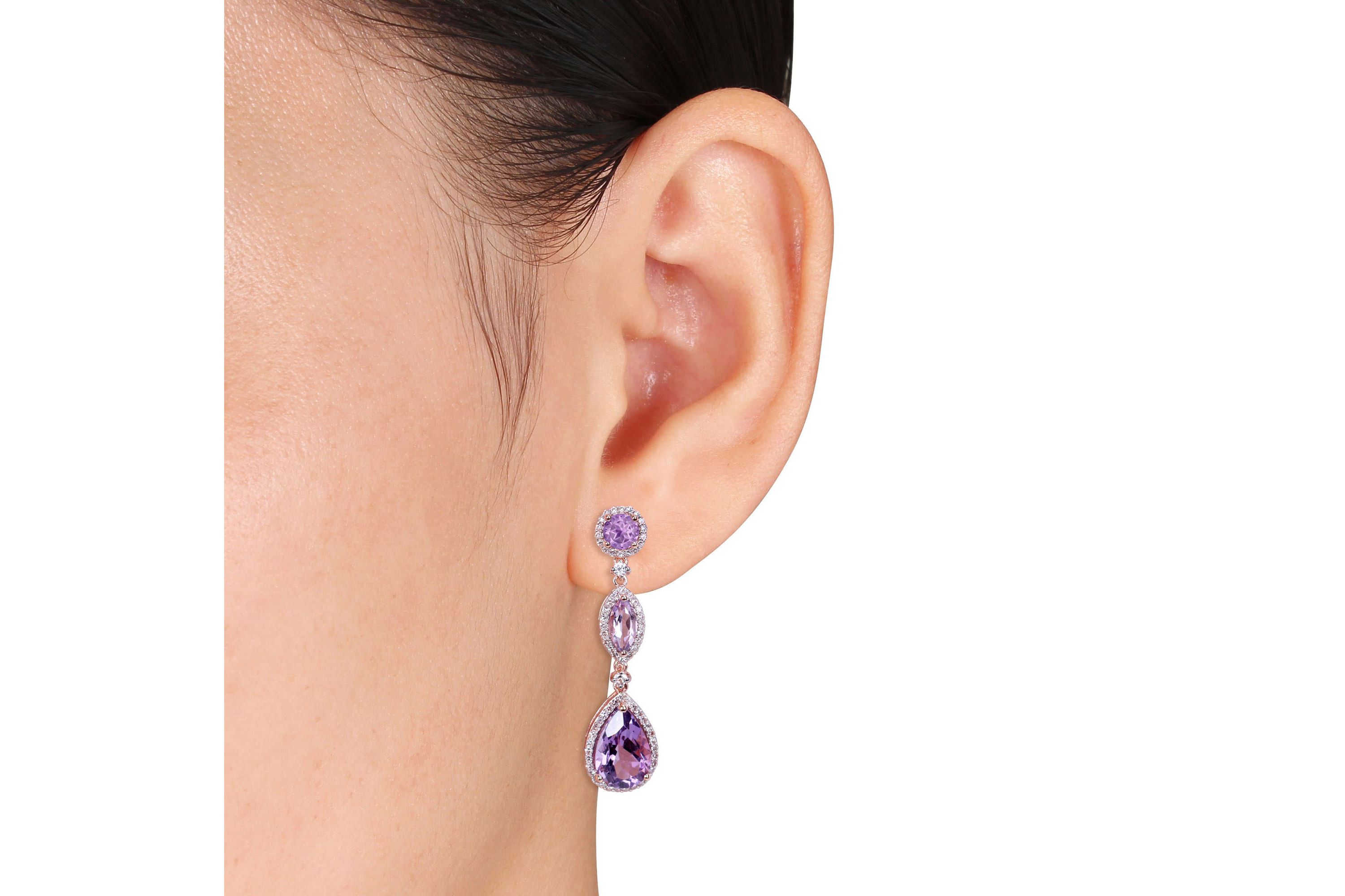 Amethyst, Rose de France and White Sapphire with 5/8 ct. t.w. Diamond Teardrop Earrings in 14K Rose Gold