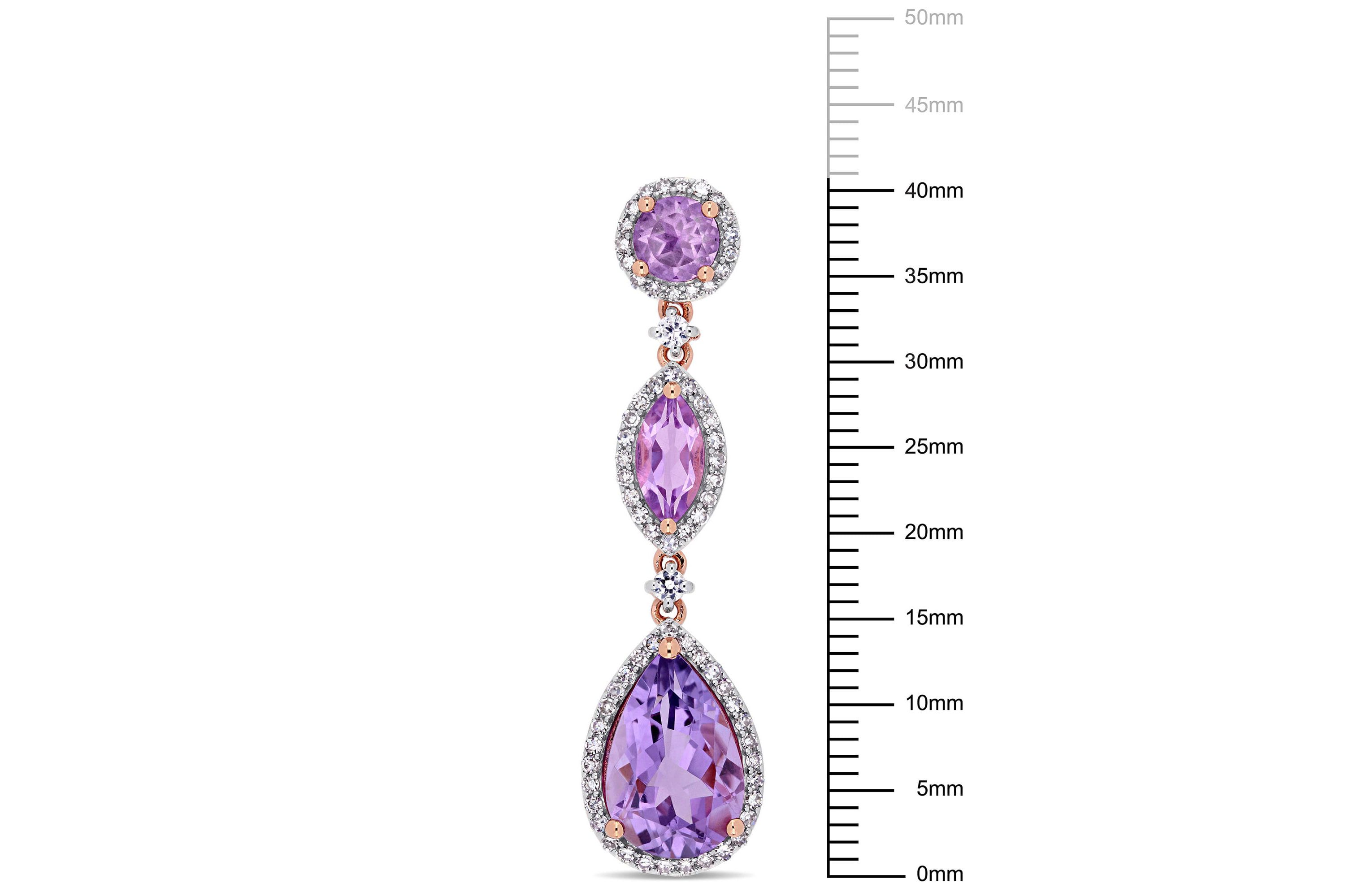 Amethyst, Rose de France and White Sapphire with 5/8 ct. t.w. Diamond Teardrop Earrings in 14K Rose Gold