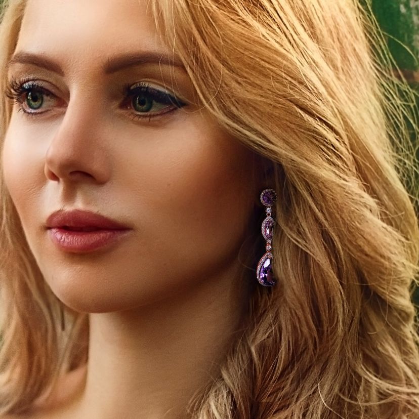 Amethyst, Rose de France and White Sapphire with 5/8 ct. t.w. Diamond Teardrop Earrings in 14K Rose Gold