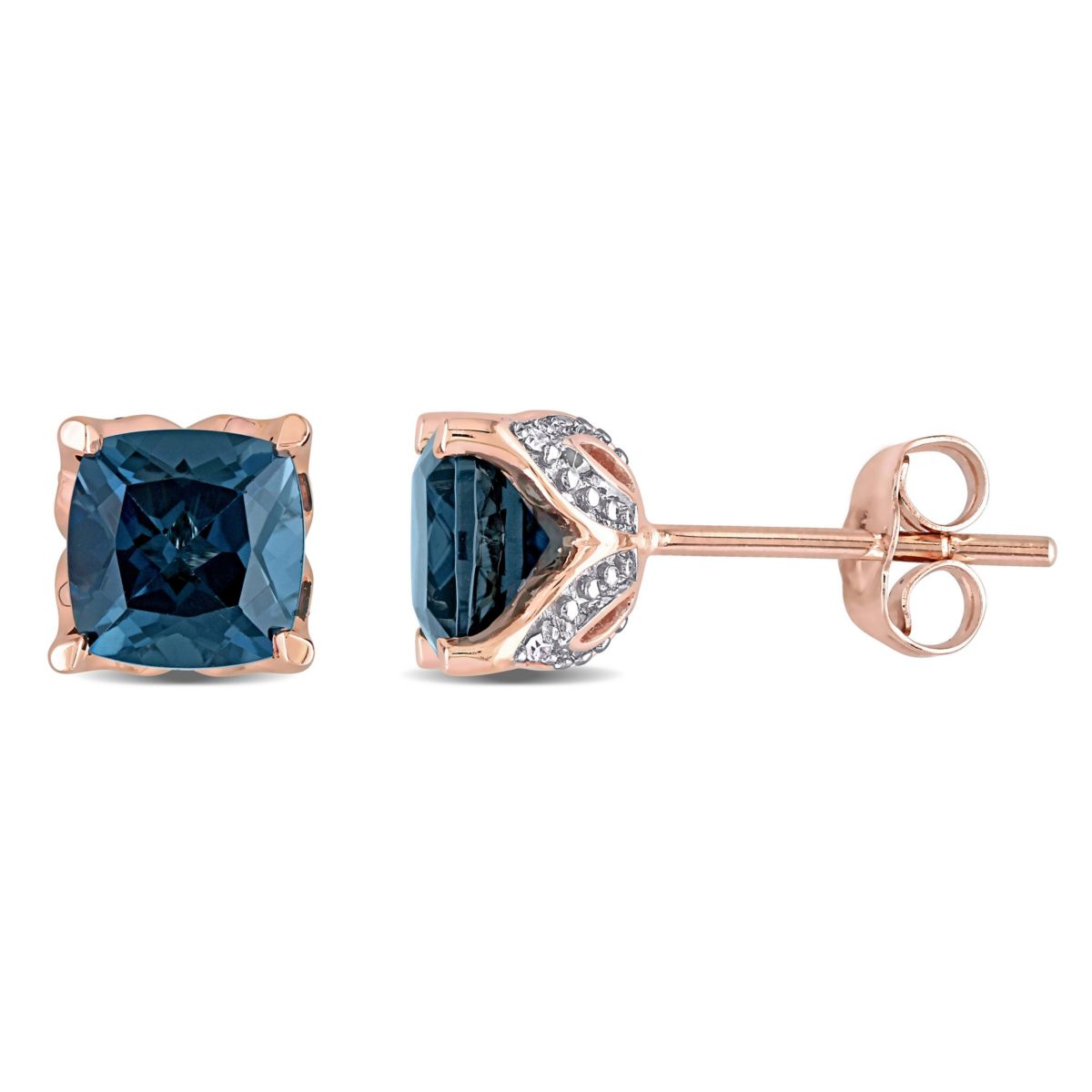 London Blue Topaz and Diamond Accent Stud Earrings in 10K Rose Gold