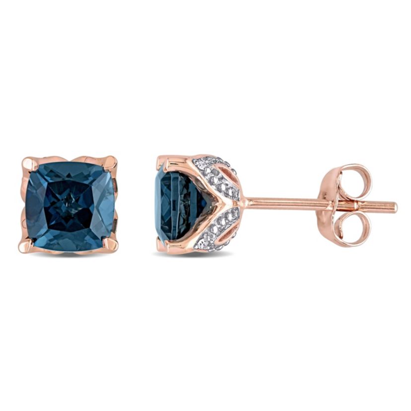 London Blue Topaz and Diamond Accent Stud Earrings in 10K Rose Gold