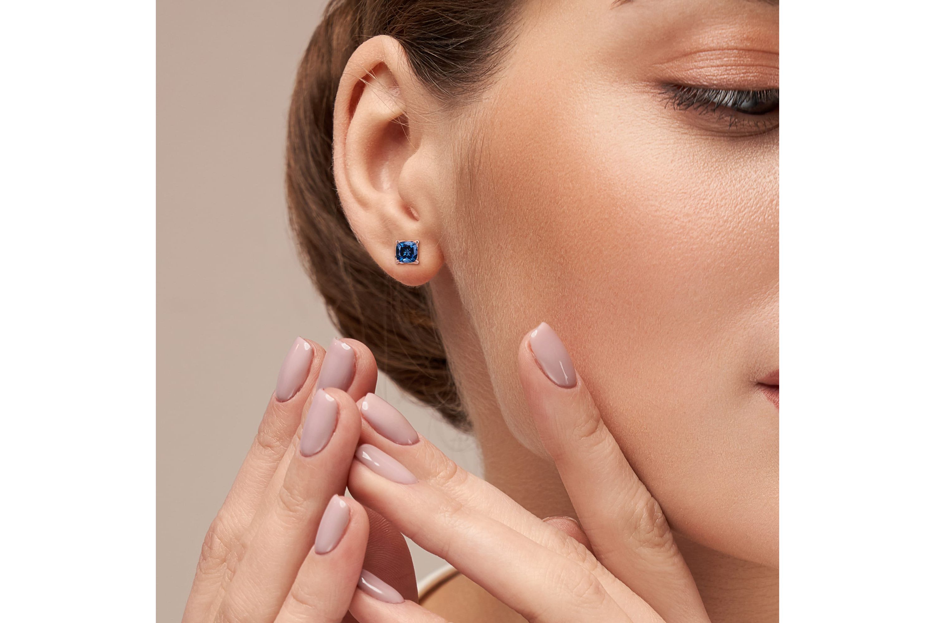 London Blue Topaz and Diamond Accent Stud Earrings in 10K Rose Gold