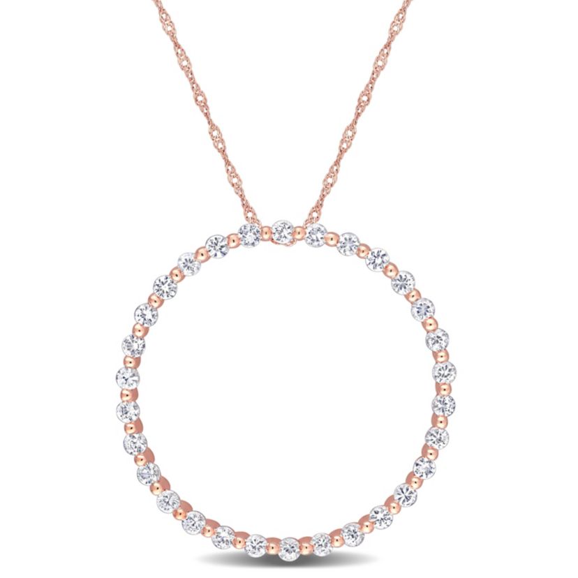 White Sapphire Circle of Life Pendant with Chain in 10K Rose Gold