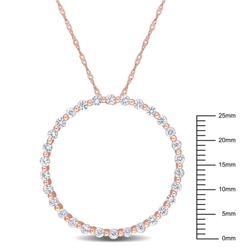 White Sapphire Circle of Life Pendant with Chain in 10K Rose Gold