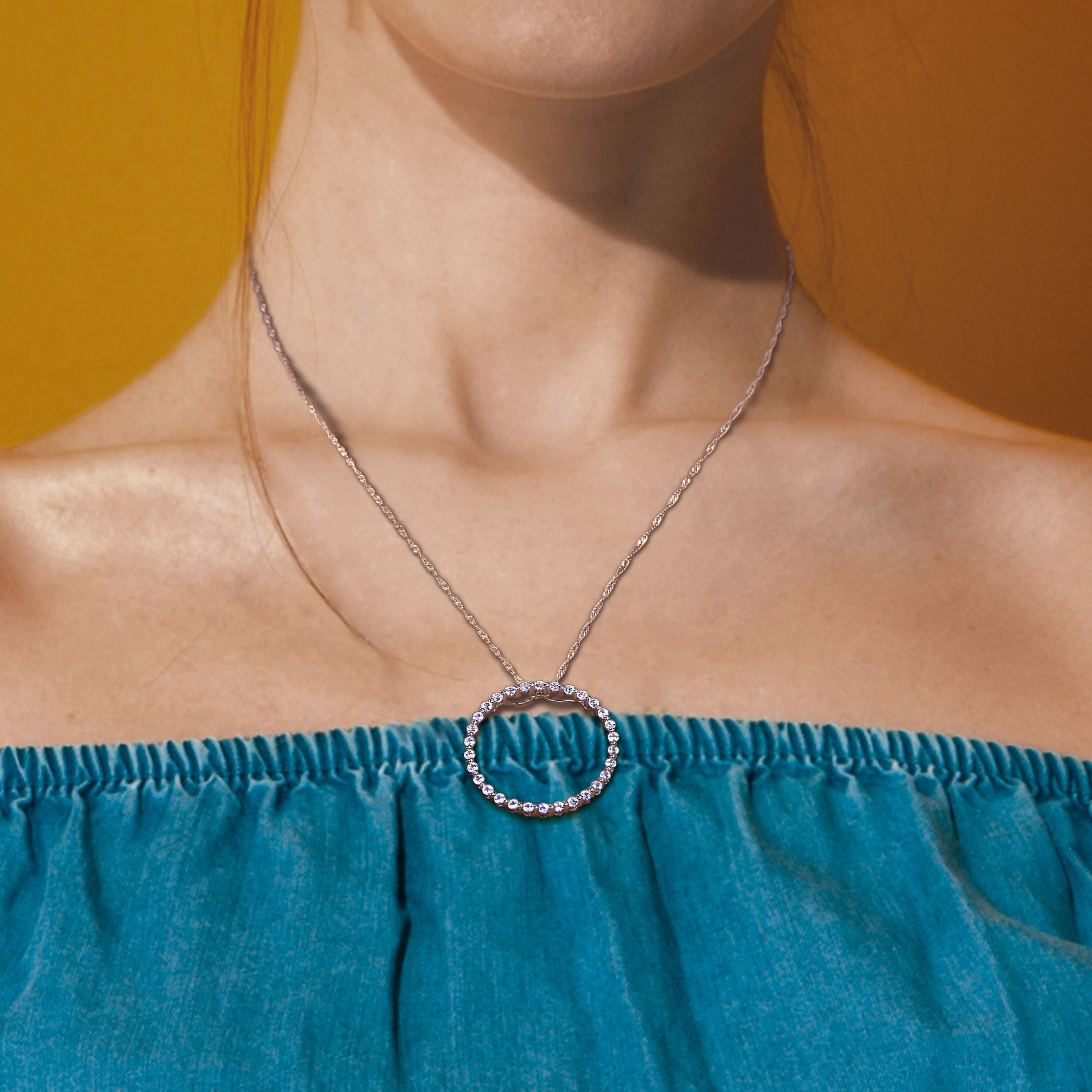 White Sapphire Circle of Life Pendant with Chain in 10K Rose Gold