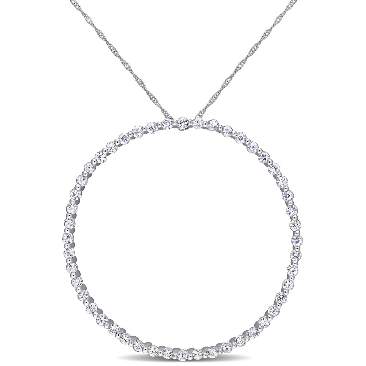 White Sapphire Circle of Life Pendant with Chain in 10K White Gold