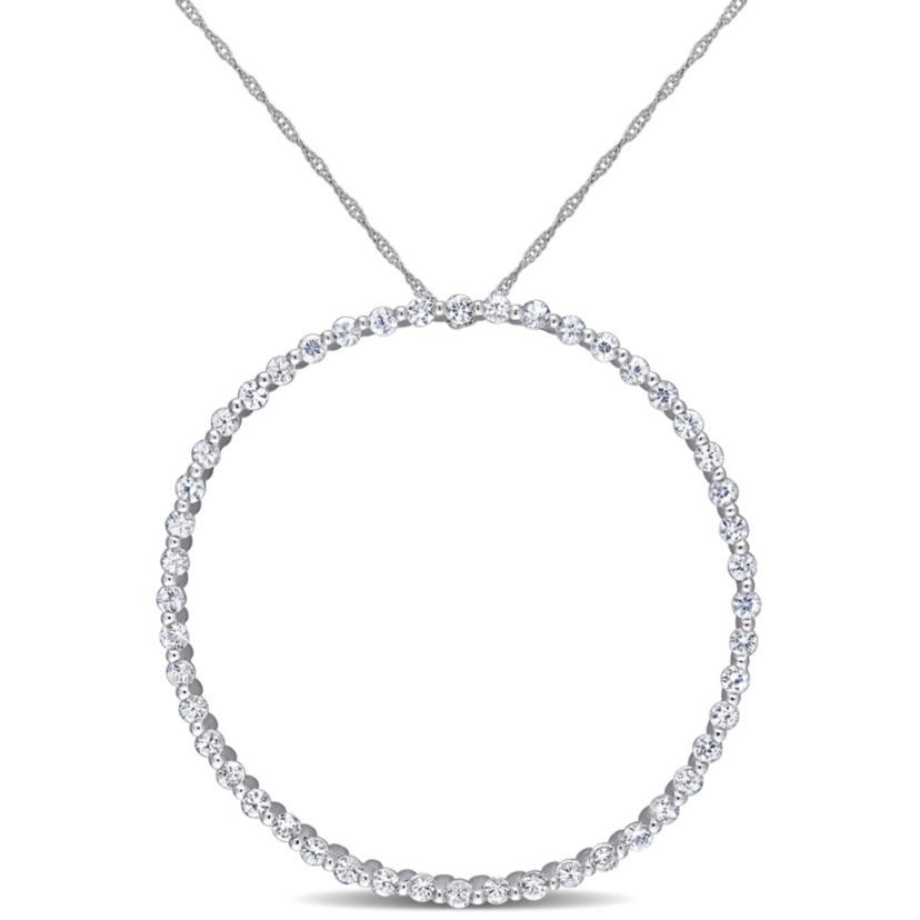 White Sapphire Circle of Life Pendant with Chain in 10K White Gold