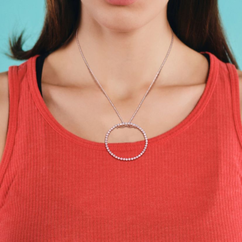 White Sapphire Circle of Life Pendant with Chain in 10K White Gold