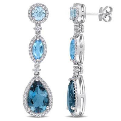 Belk & Co Blue Topaz and White Sapphire with 5/8 ct. t.w. Diamond Teardrop Earrings in 14K White Gold