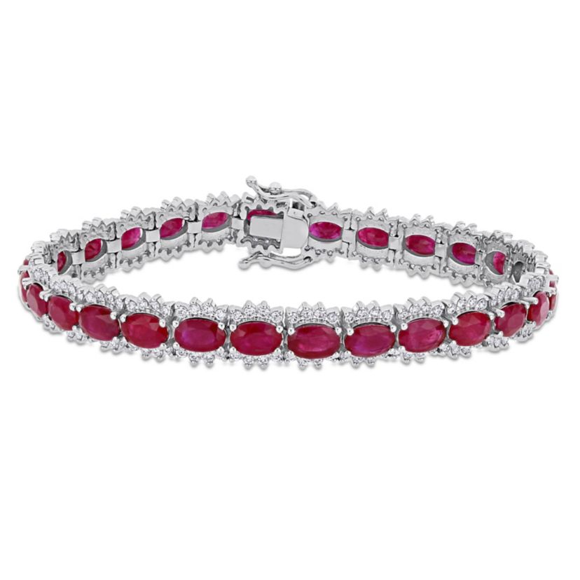 Ruby and 2.24 ct. t.w. Diamond Tennis Bracelet in 14K White Gold