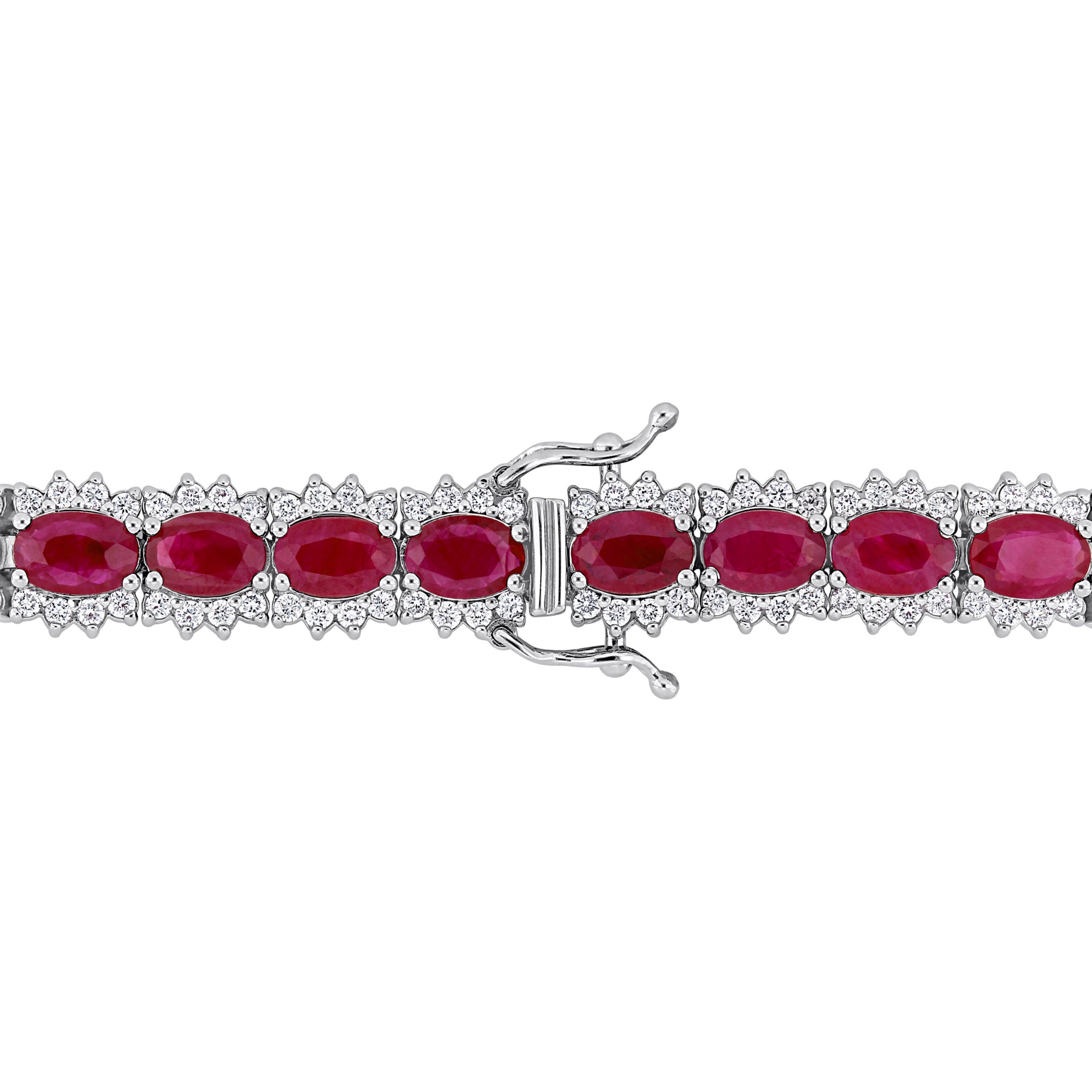 Ruby and 2.24 ct. t.w. Diamond Tennis Bracelet in 14K White Gold