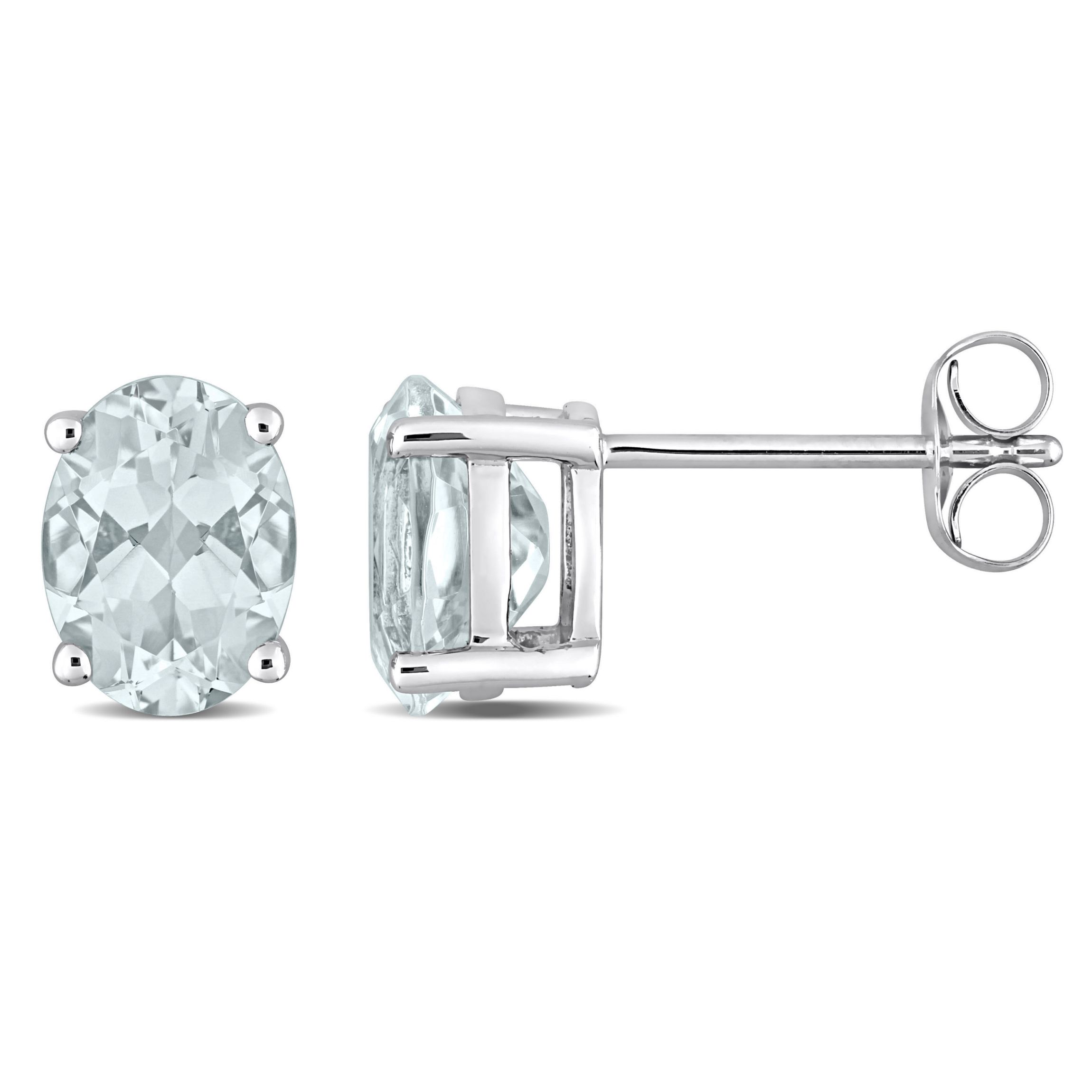 Aquamarine Solitaire Stud Earrings in 14K White Gold