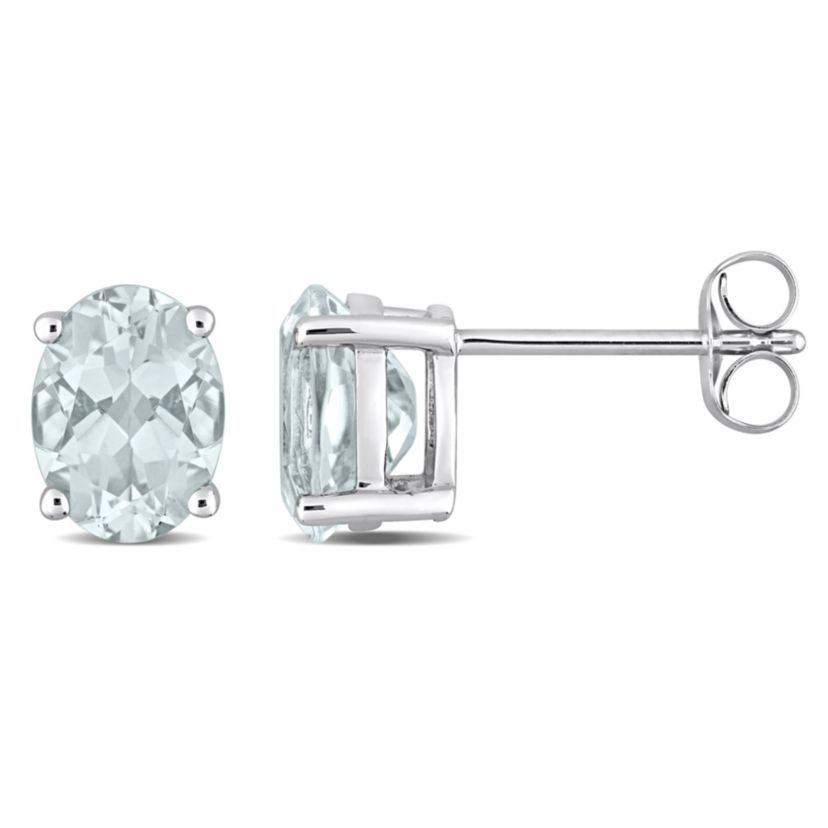 Aquamarine Solitaire Stud Earrings in 14K White Gold