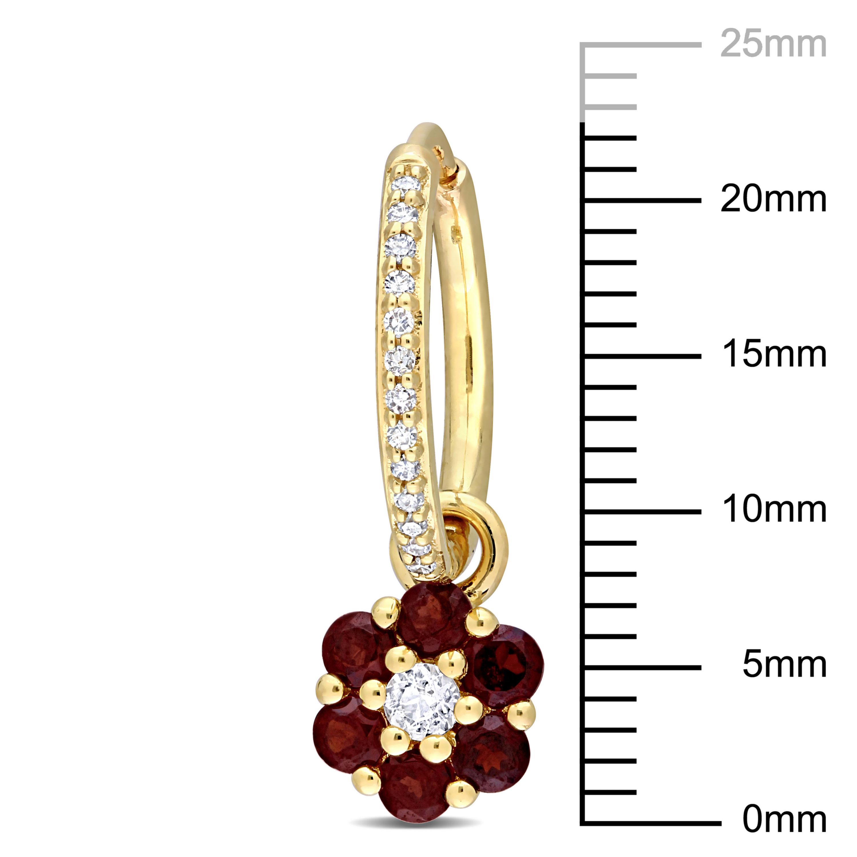 Garnet and White Sapphire with 1/8 ct. t.w. Diamond Floral Earrings in 10K Yellow Gold