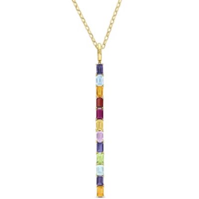 Belk & Co Multi-Gemstones Pendant with Chain in 10K Yellow Gold