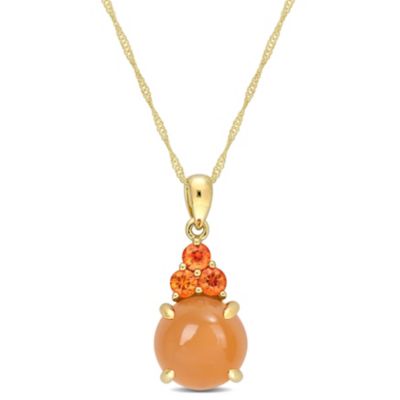 Belk & Co Orange Moonstone and Orange Sapphire Pendant with Chain in 14K Yellow Gold
