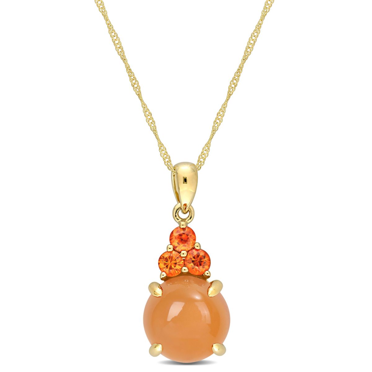 Orange Moonstone and Orange Sapphire Pendant with Chain in 14K Yellow Gold