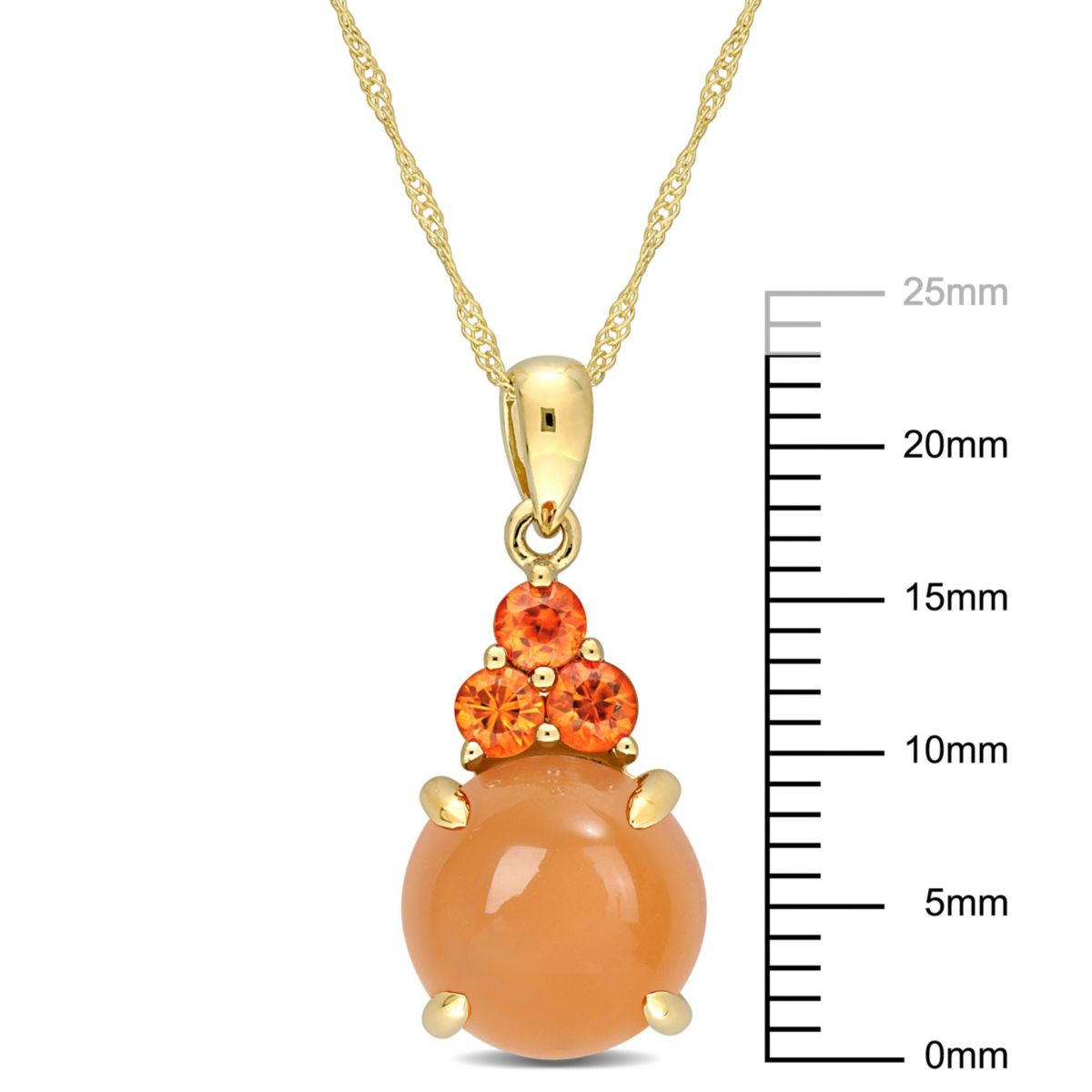 Orange Moonstone and Orange Sapphire Pendant with Chain in 14K Yellow Gold