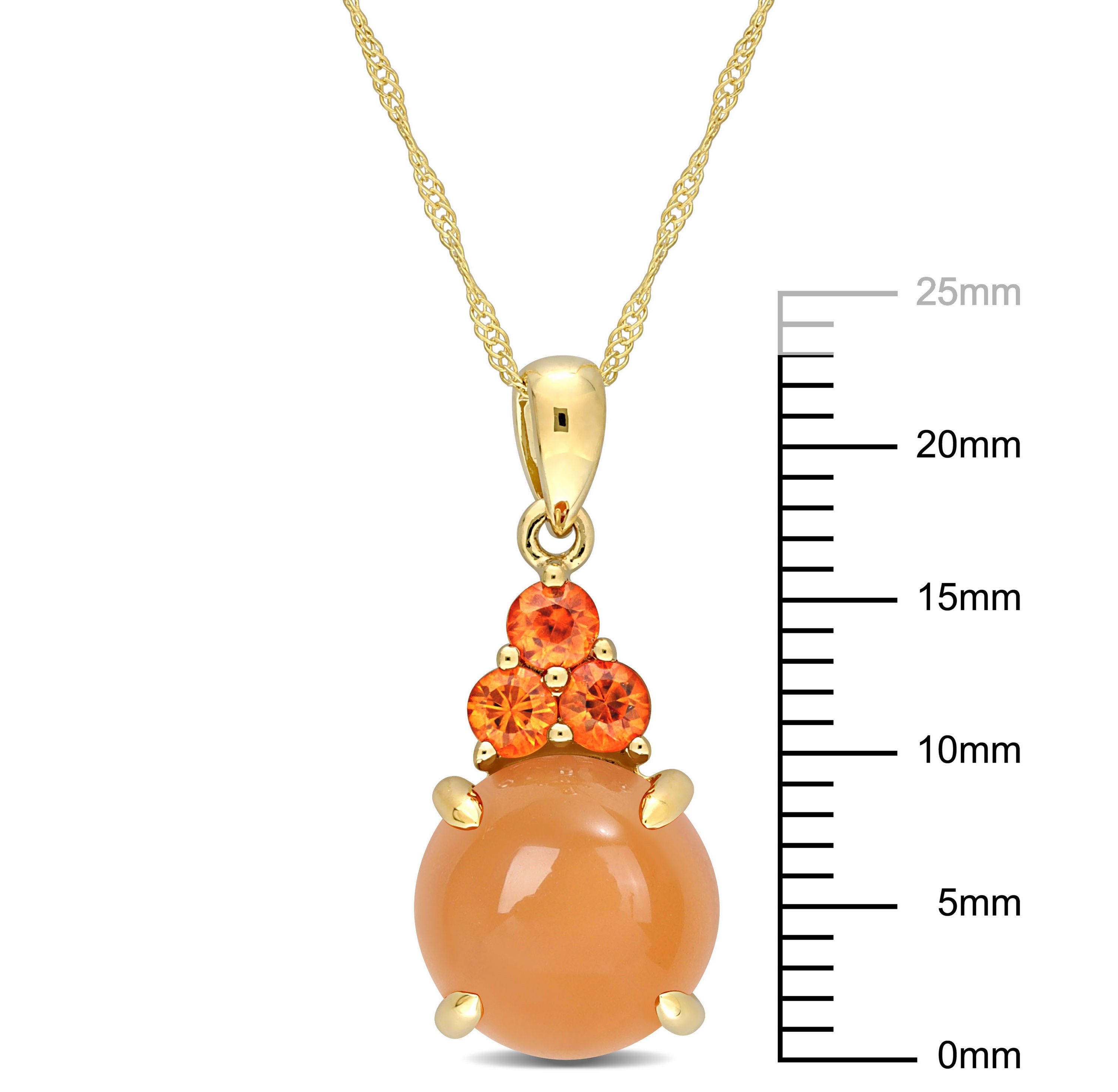 Orange Moonstone and Orange Sapphire Pendant with Chain in 14K Yellow Gold