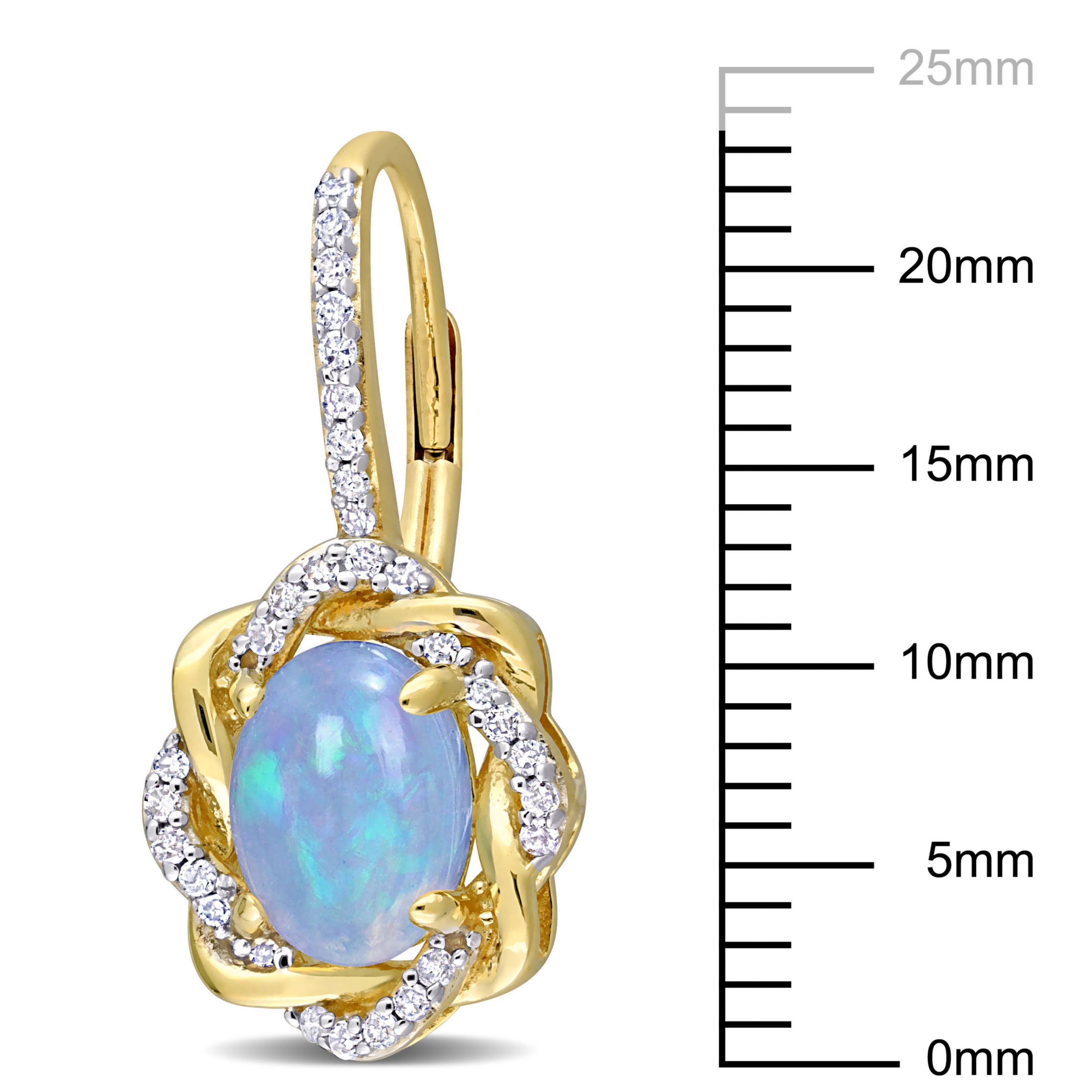 Blue Ethiopian Opal and 1/4 ct. t.w. Diamond Halo Earrings in 10K Yellow Gold