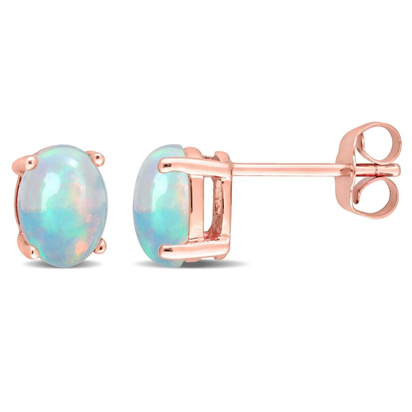 Blue Ethiopian Opal Stud Earrings in 10K Rose Gold