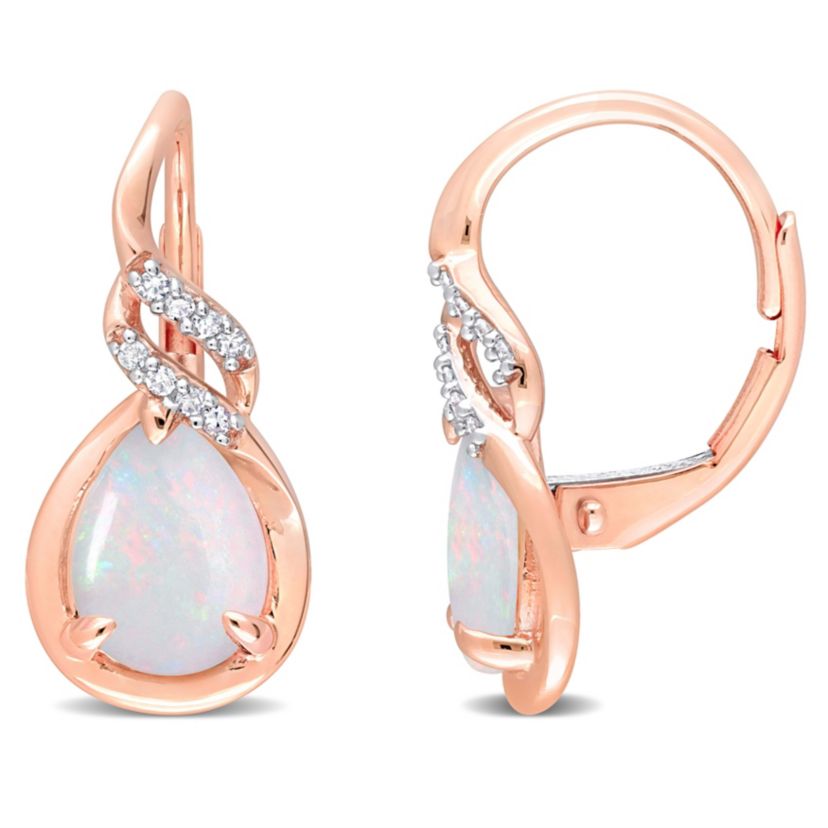 Opal and Diamond Accent Twist Earrings in 10K Rose Gold