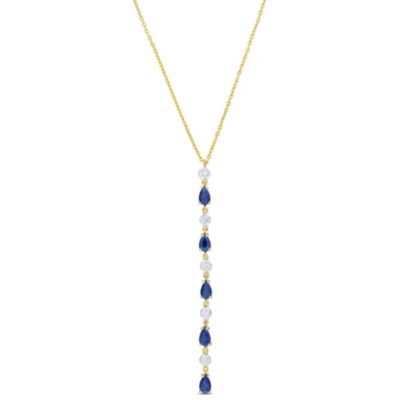 Belk & Co Sapphire and 1/4 ct. t.w. Diamond Lariat Necklace in 14K Yellow Gold