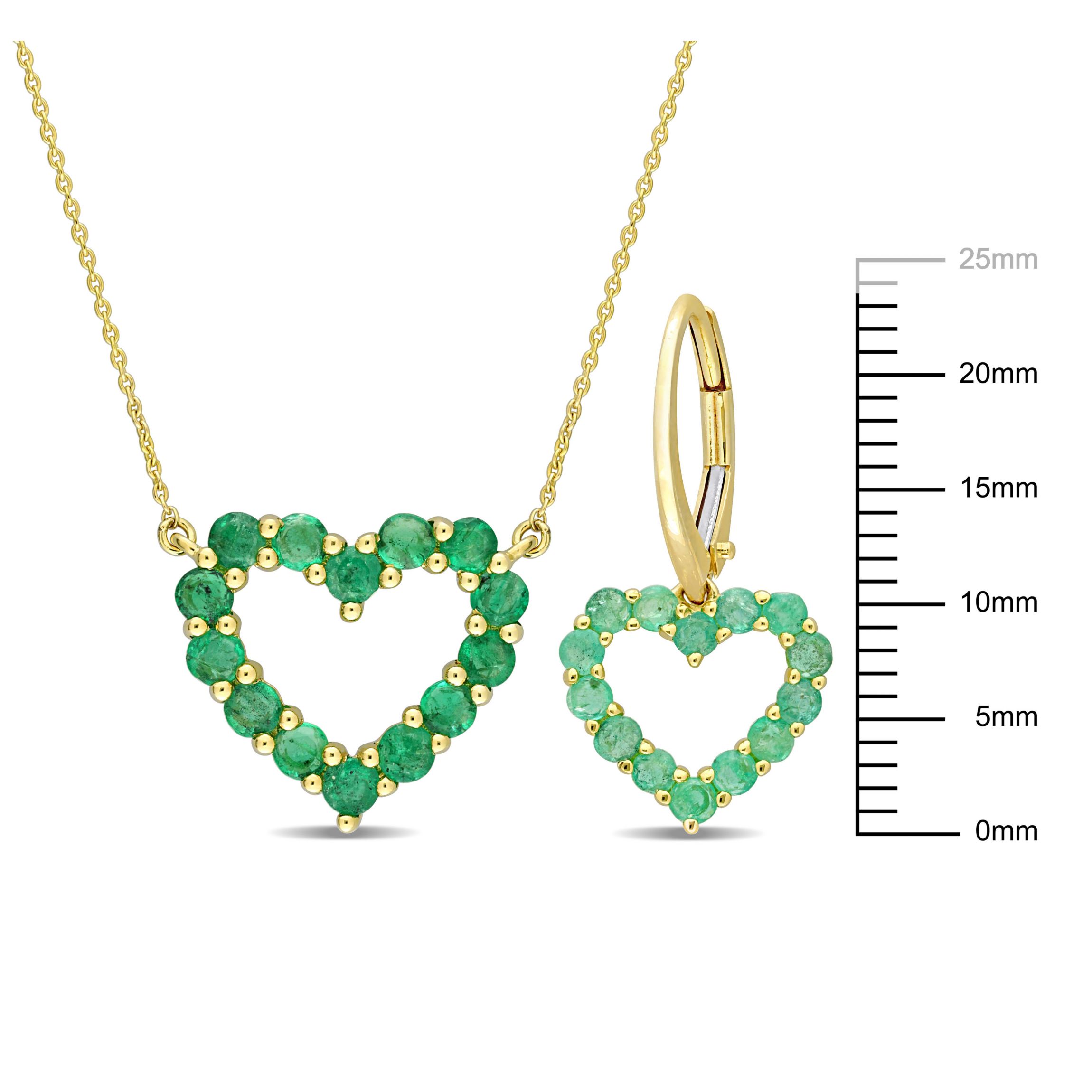 2-Pc Set of Emerald Open Heart Earrings and Necklace in 10K Yellow Gold