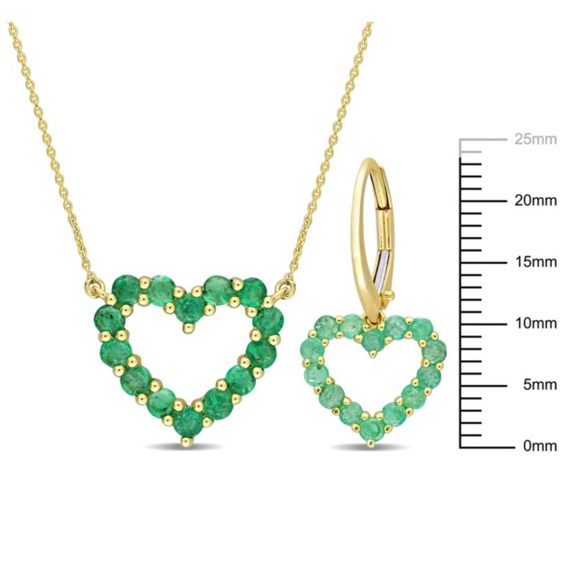 2-Pc Set of Emerald Open Heart Earrings and Necklace in 10K Yellow Gold