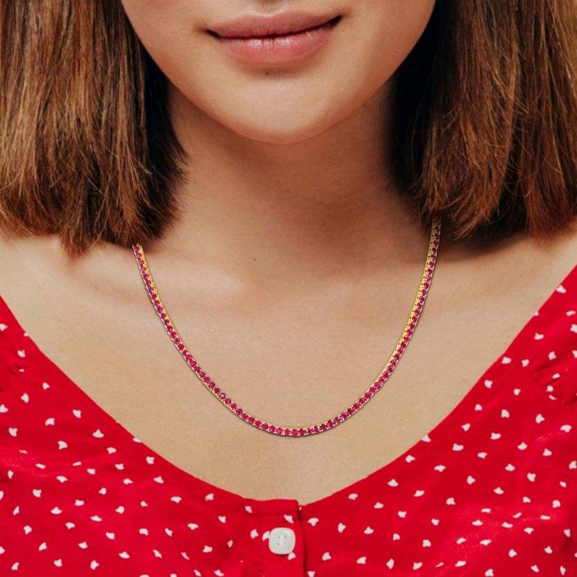 Ruby Tennis Necklace in 14K Yellow Gold
