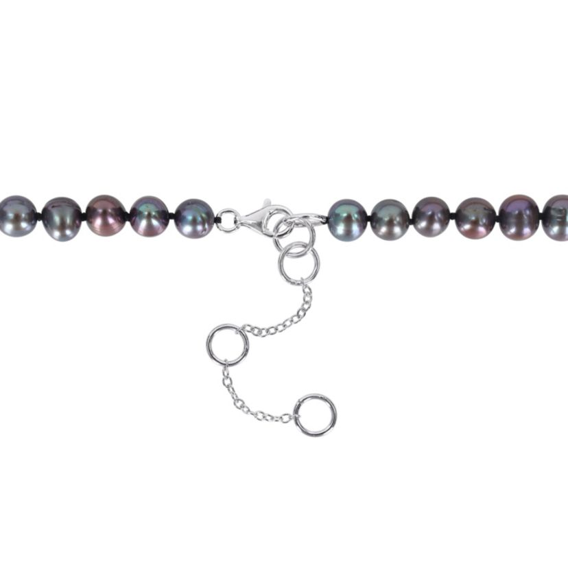 7-7.5mm Black Freshwater Cultured Pearl and 1/3 ct. t.w. Black Diamond Anchor Necklace in Sterling Silver with Black Rhodium Plated