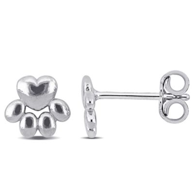 Haylee Jewels Paw Stud Earrings in Sterling Silver, White, 8.25 in