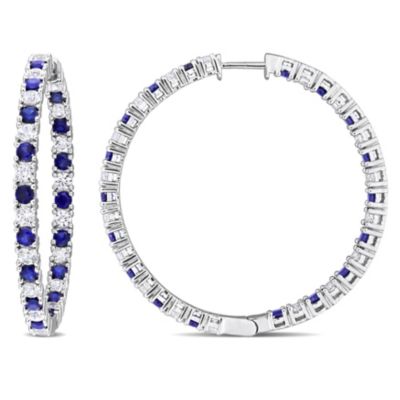 Belk & Co Lab Created Blue and White Sapphire Inside Outside Hoop Earrings in Sterling Silver
