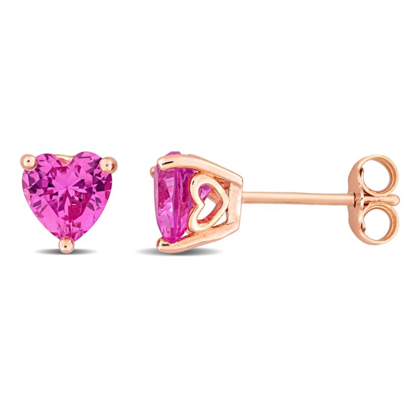 Lab Created Created Pink Sapphire Solitaire Stud Earrings in Rose Plated Sterling Silver