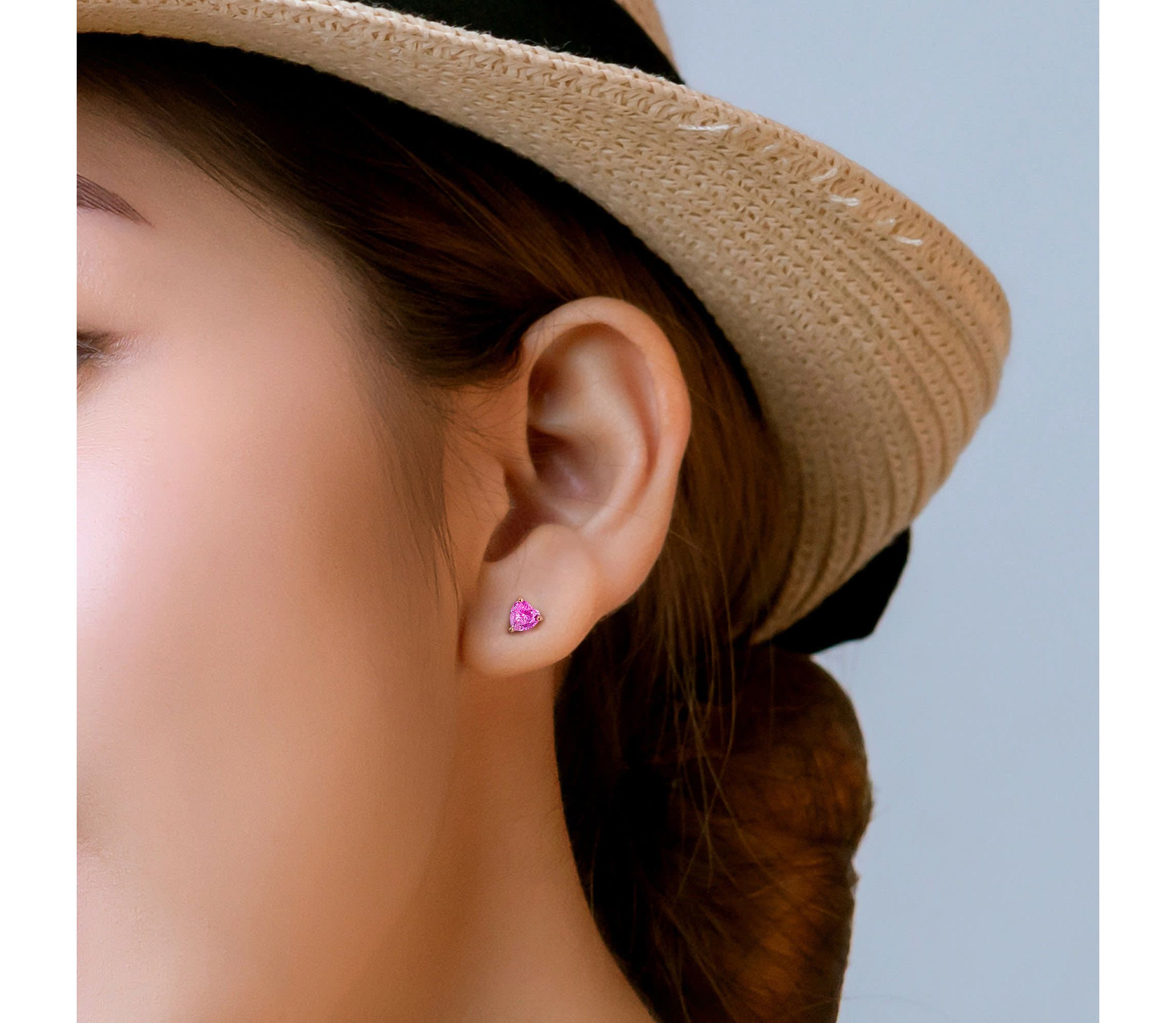 Lab Created Created Pink Sapphire Solitaire Stud Earrings in Rose Plated Sterling Silver