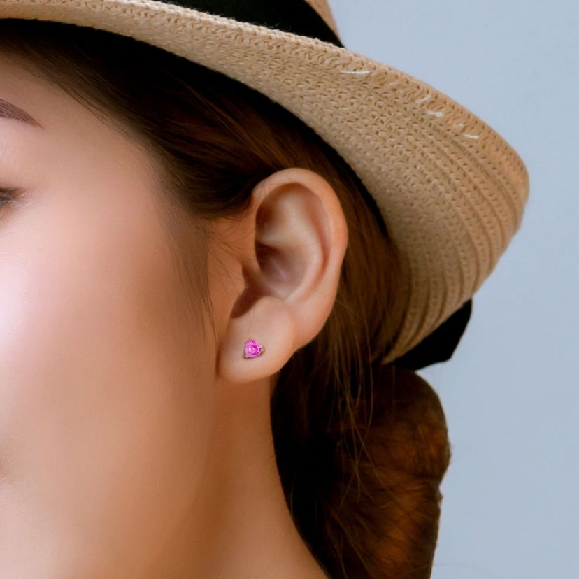 Lab Created Created Pink Sapphire Solitaire Stud Earrings in Rose Plated Sterling Silver