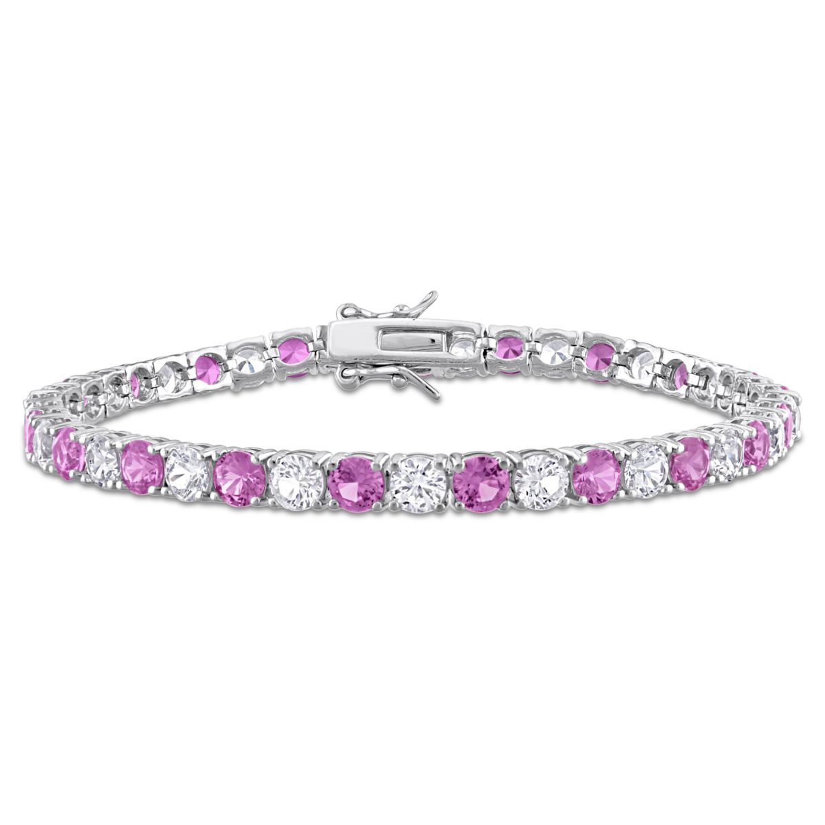 Lab Created Created Pink and White Sapphire Bracelet in Sterling Silver