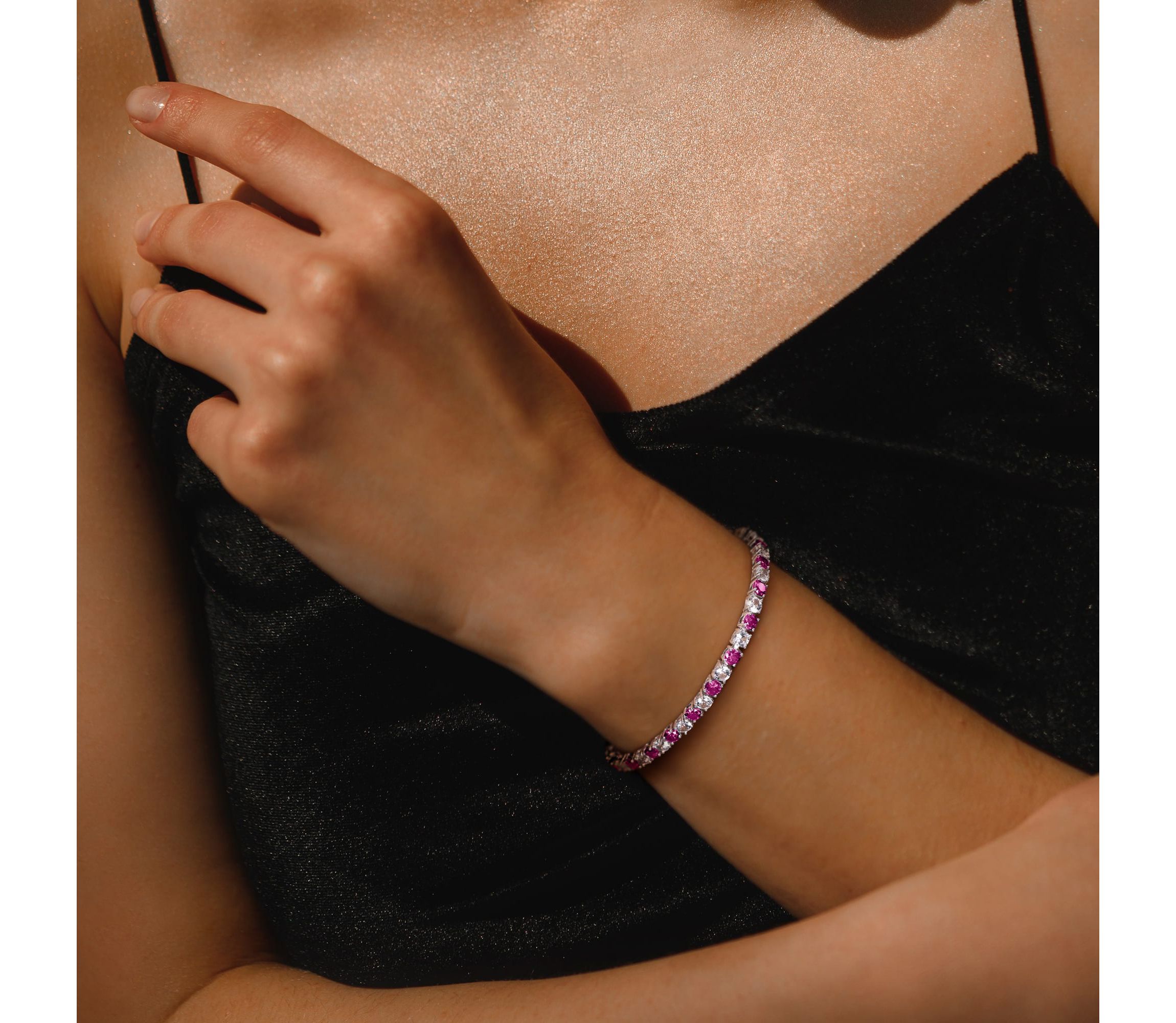 Lab Created Created Pink and White Sapphire Bracelet in Sterling Silver