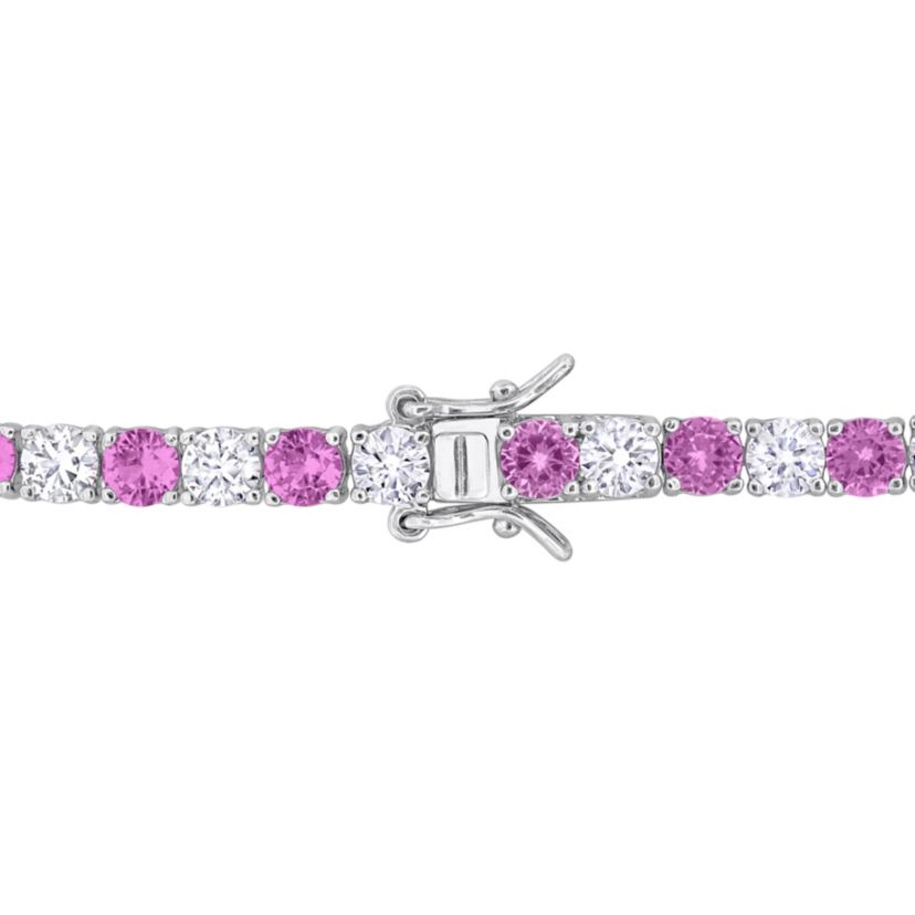 Lab Created Created Pink and White Sapphire Bracelet in Sterling Silver