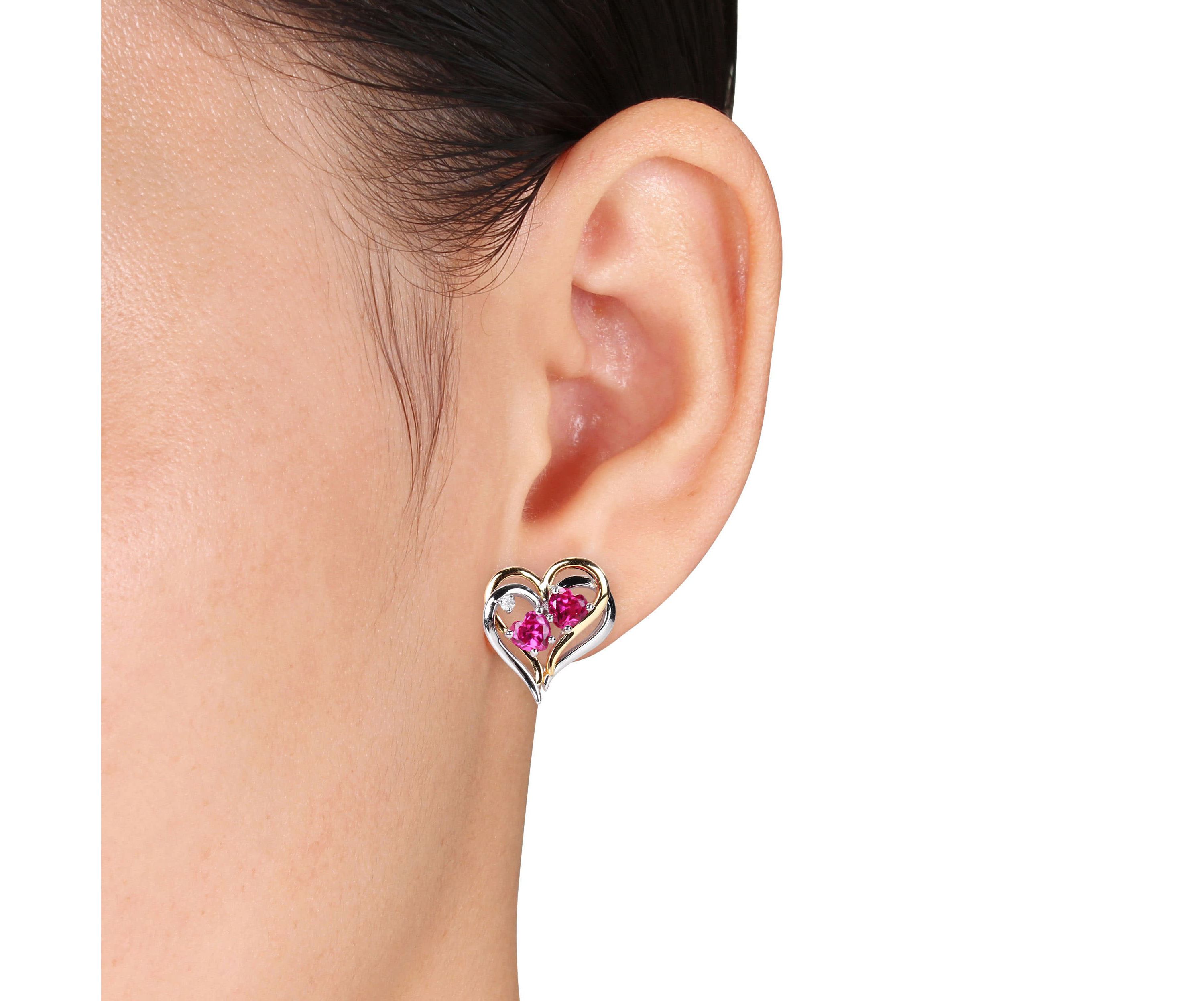 Lab Created 2-Pc Set of Created Ruby and Diamond Accent Heart Stud Earrings and Pendant with Chain in 2-Tone Sterling Silver