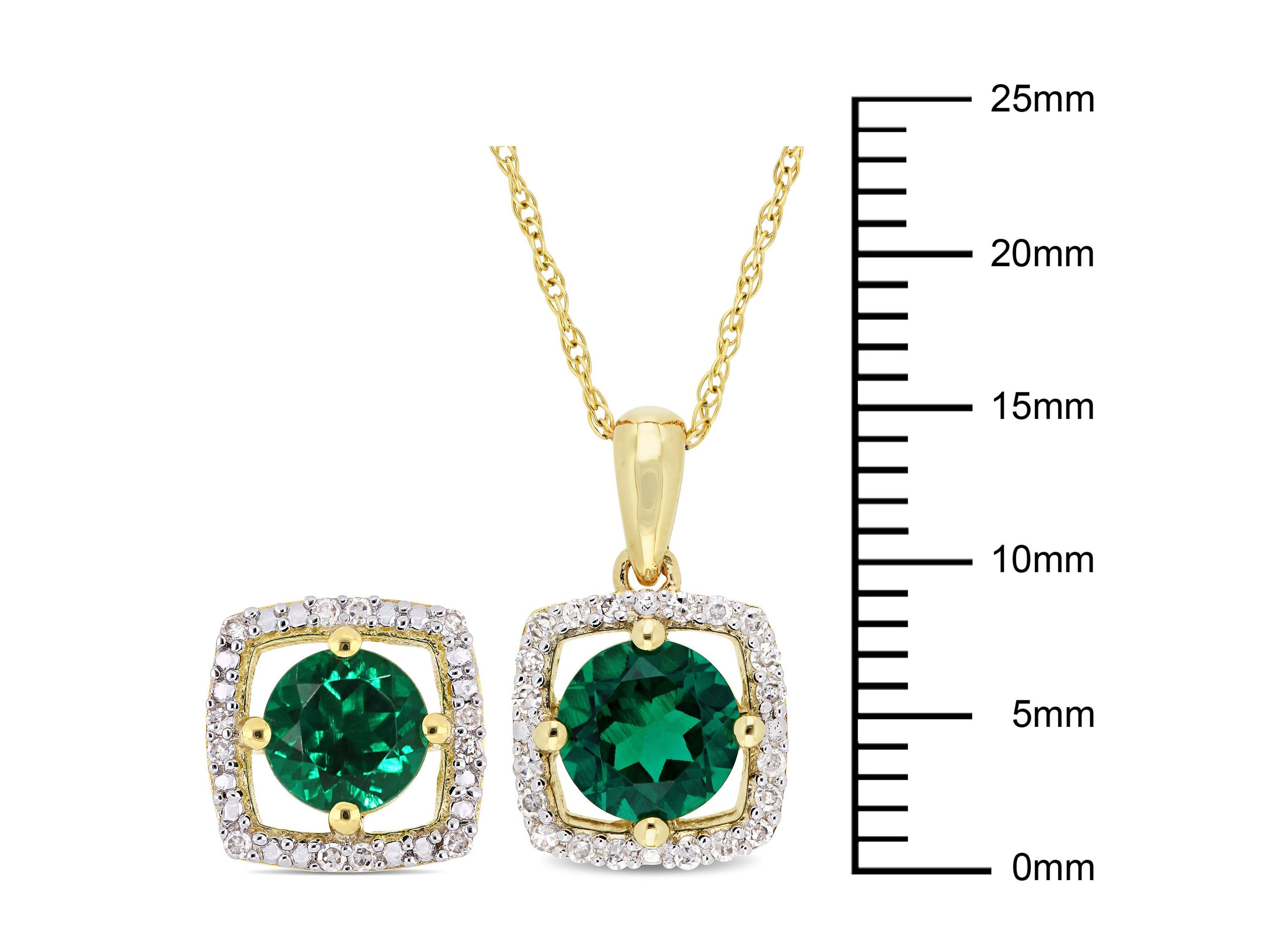 Lab Created 2-Pc Set of Created Emerald and 1/6 ct. t.w. Diamond Square Halo Stud Earrings and Pendant with Chain in 10K Yellow Gold