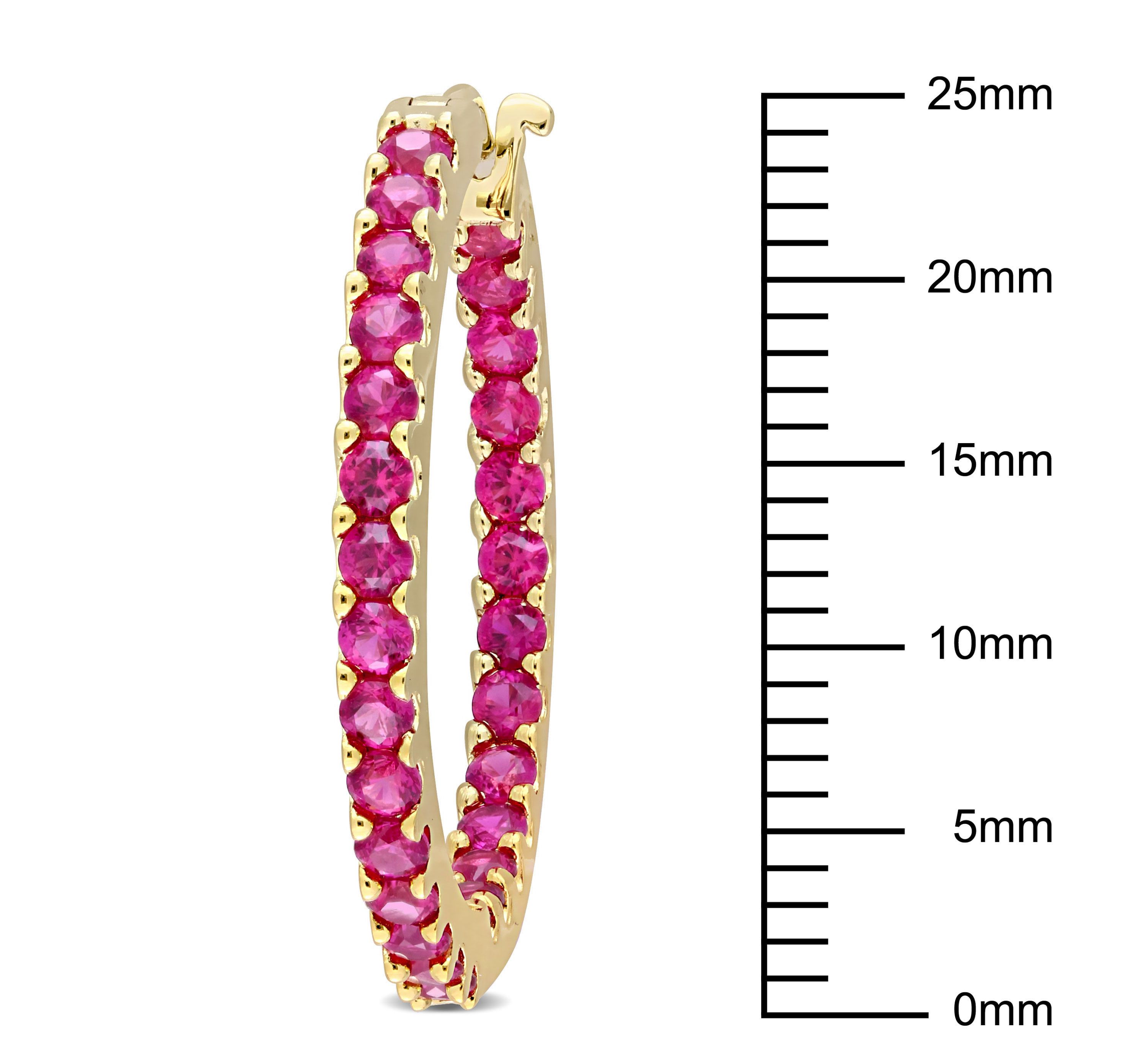 Lab Created Created Ruby Inside Outside Hoop Earrings in 10K Yellow Gold