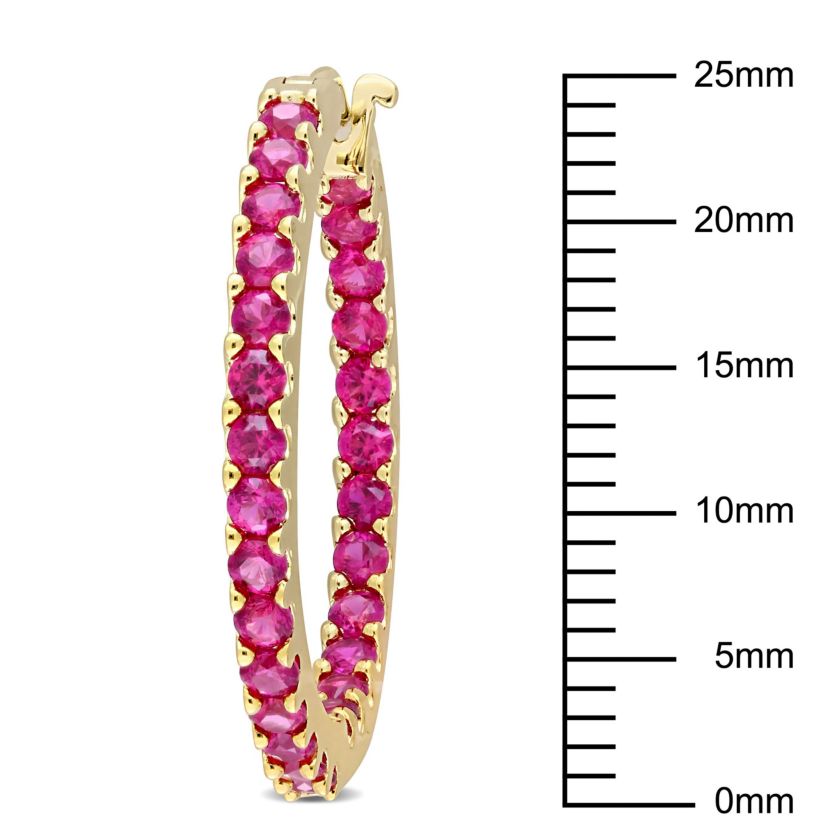 Lab Created Created Ruby Inside Outside Hoop Earrings in 10K Yellow Gold