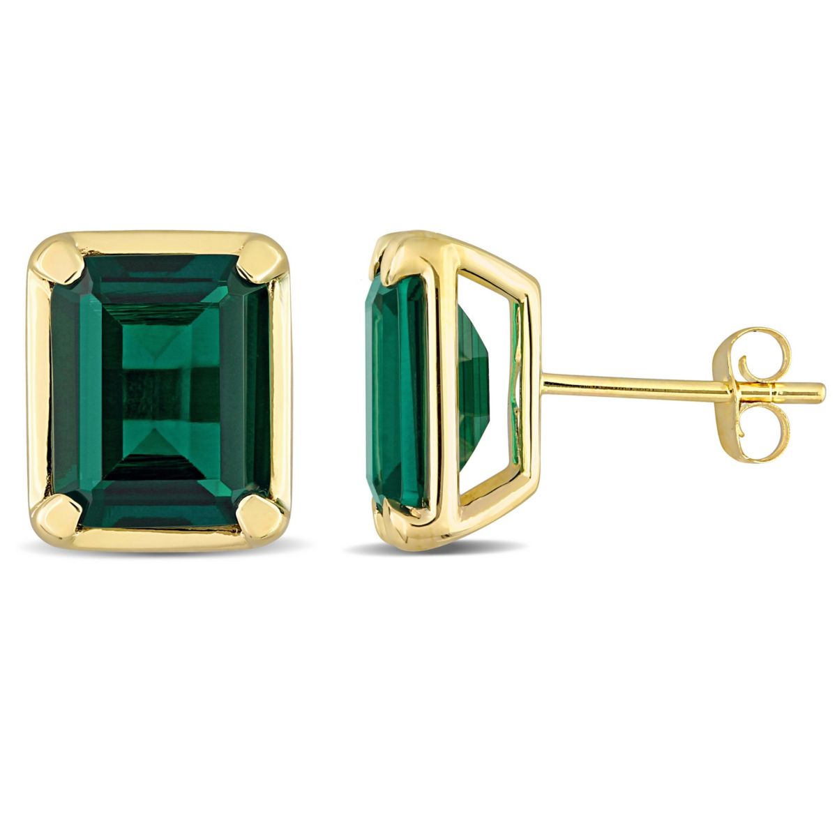 Lab Created Created Emerald Square Stud Earrings in 14K Yellow Gold