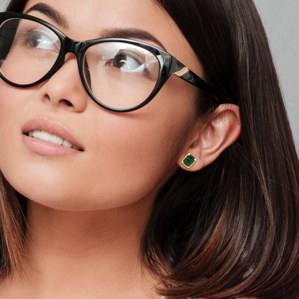 Lab Created Created Emerald Square Stud Earrings in 14K Yellow Gold