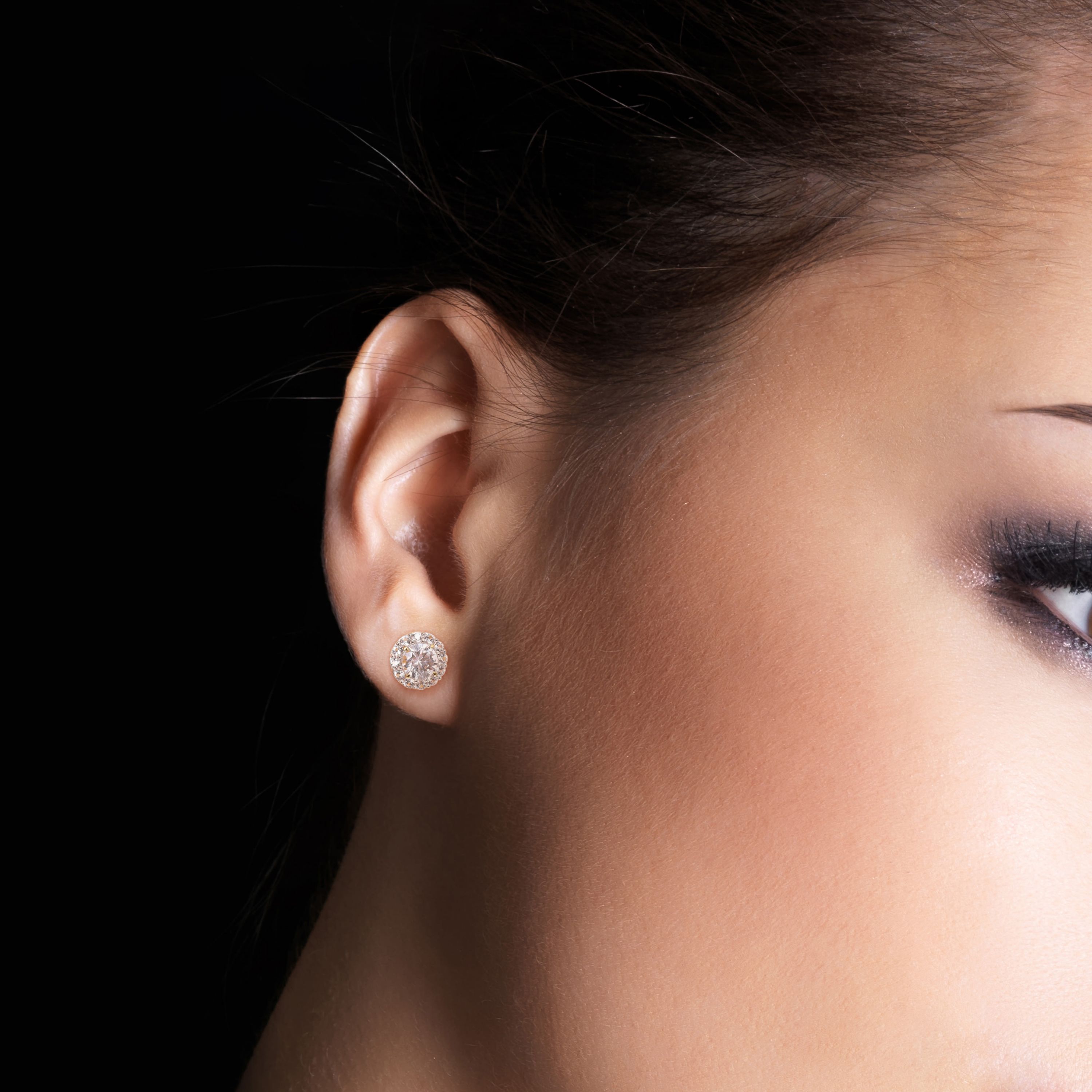 Lab Created Created White Sapphire Halo Stud Earrings in Yellow Plated Sterling Silver