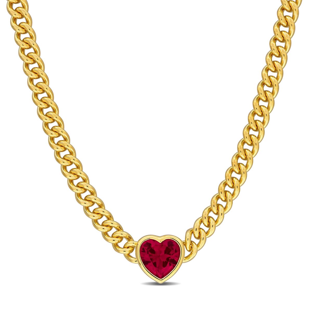 Lab Created Created Ruby Heart Necklace in Yellow Plated Sterling Silver