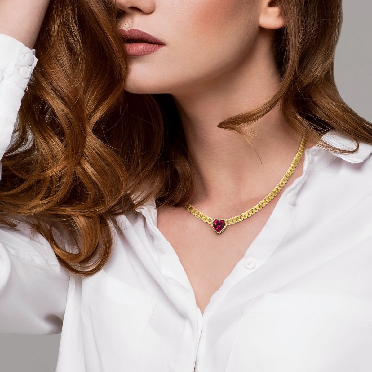 Lab Created Created Ruby Heart Necklace in Yellow Plated Sterling Silver