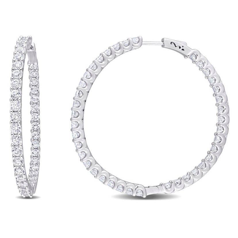 Lab Created Created White Sapphire Hoop Earrings in Sterling Silver